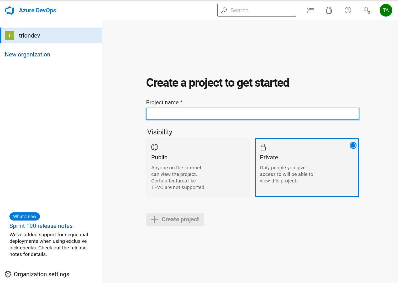 Projekt in Azure Devops anlegen