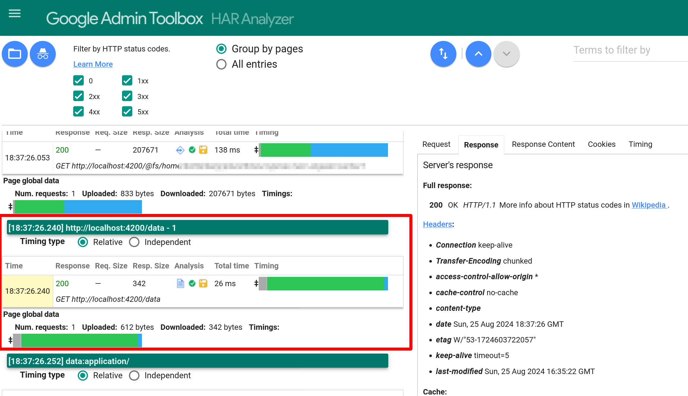 Demo-Request per HAR-Analyzer dargesellt